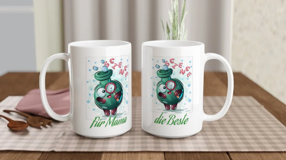 Tasse 15 oz (440 ml) „Science – für Mama (15 oz)“ mit Beispieltext