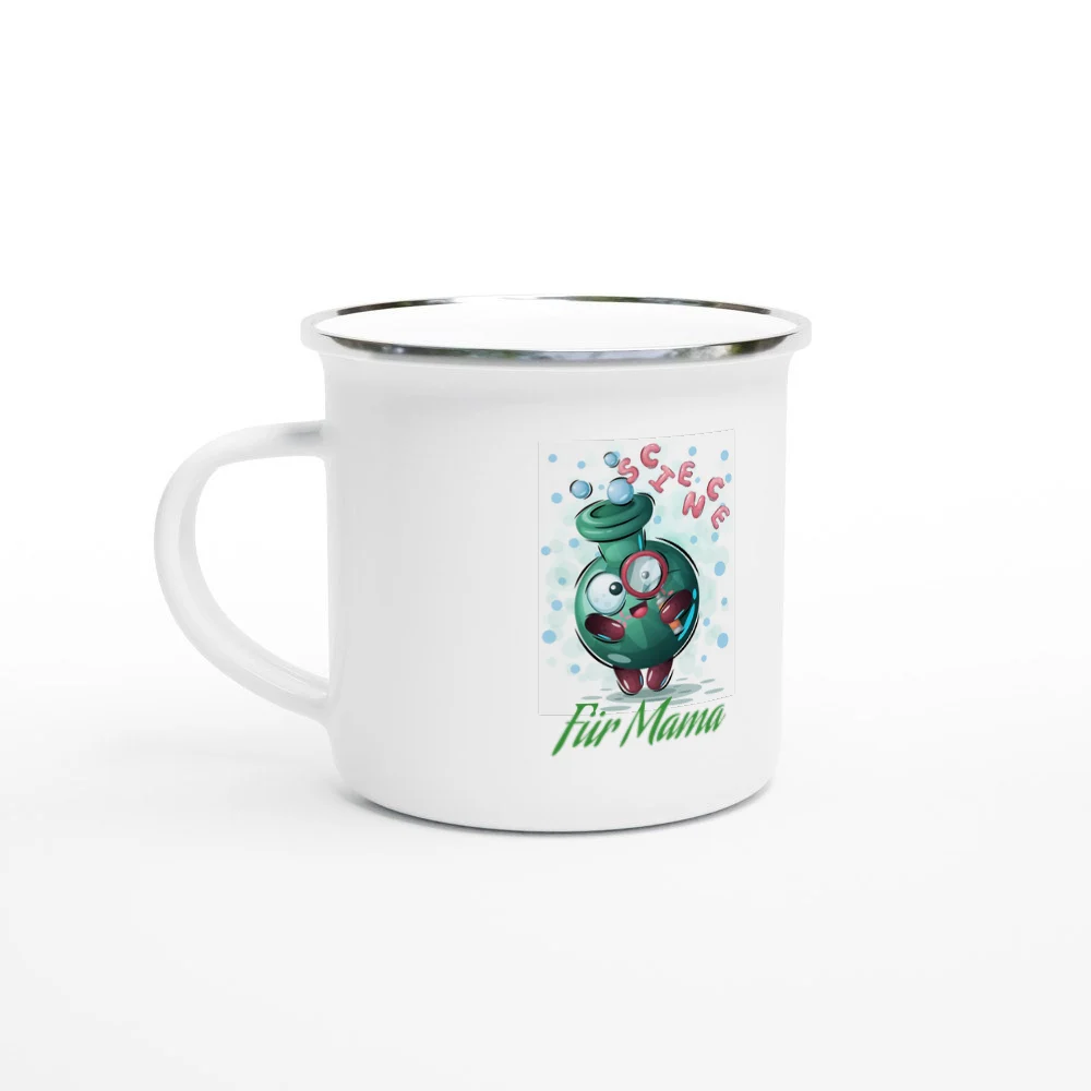 Emaille-Tasse 12 oz (350 ml) „Science – für Mama (Emaille)“ mit Beispieltext
